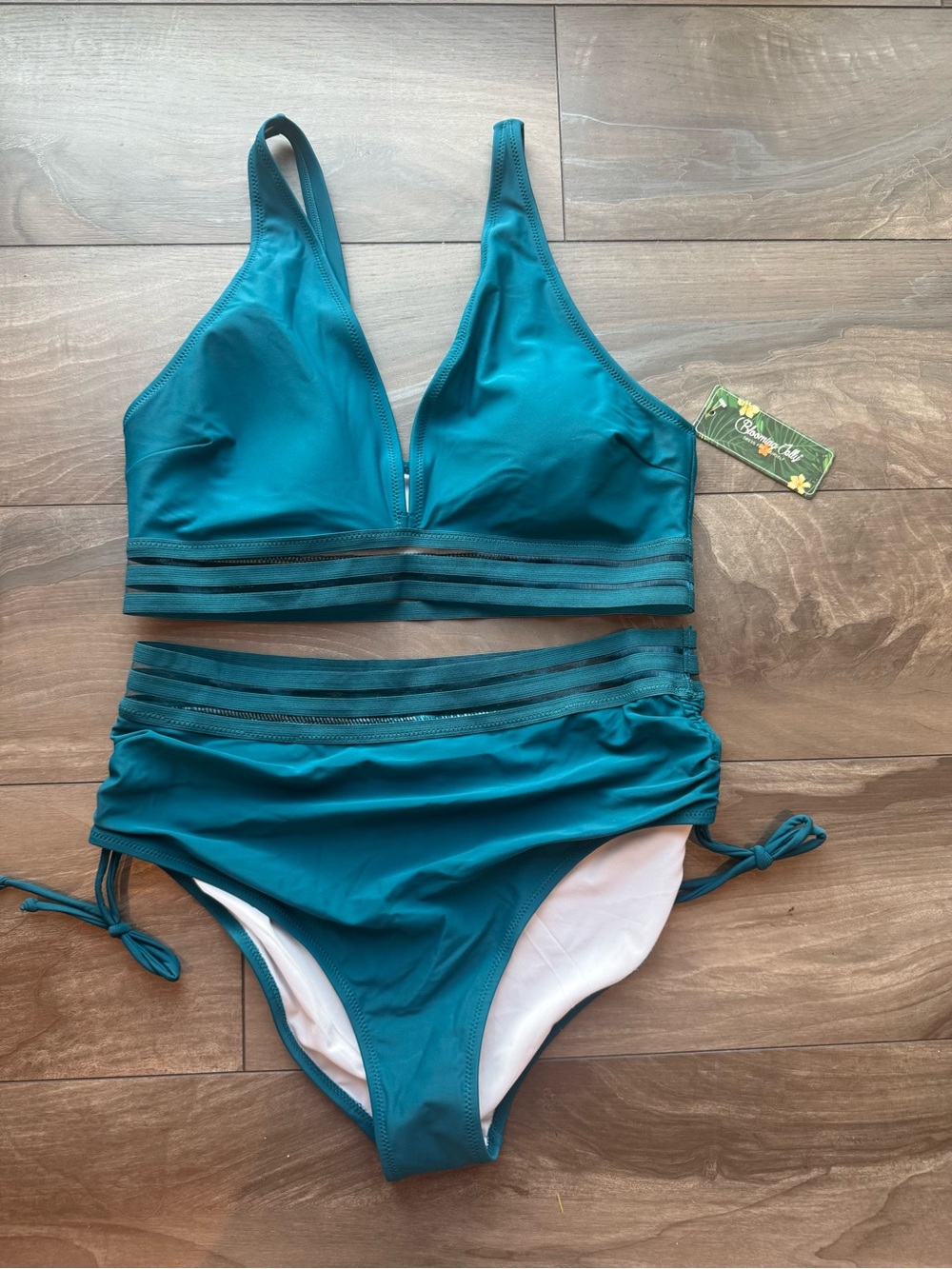 Blooming Jelly Teal Two-Piece High-Waist Swim Set XL